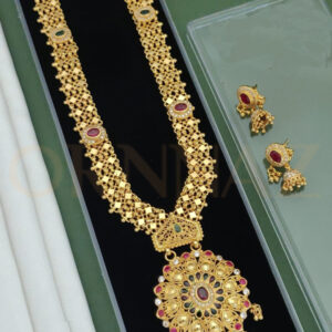 Antique Multi Color Stone Round Shape Gold Plated Rani Haar Set