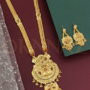 1 Gram Gold Plated Double Pendent Long Haram with Earrings - O1G LM 152