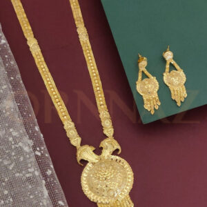 1 Gram Gold Plated Round Long Haram with Earrings - O1G LM 154