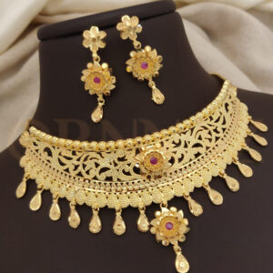 Classy Floral Design One Gram Gold Choker Necklace Set