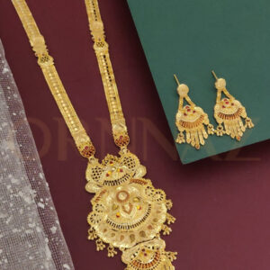 Gold Plated Matte Finish Long Set with Stone Work Earrings - O1G LM 156