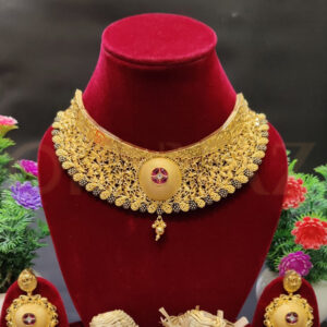 18k 1 Gram Gold Choker Necklace Set for women