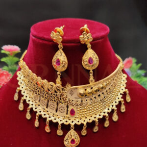 Gold Covering One Gram Gold Choker Necklace Set for Bride