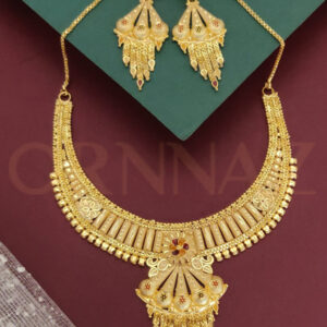 1 Gram Gold Plated Short Jhalar Necklace Set with Earrings