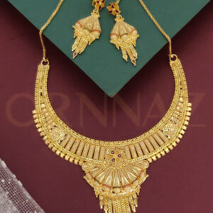1 Gram Gold Finished Designer Necklace Set with Earrings