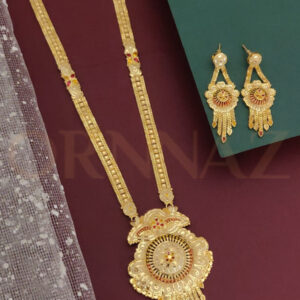 1 Gram Gold Plated jhalar Style Long Haram Set with Earrings