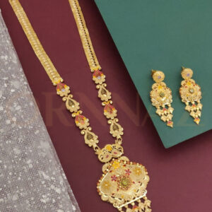 Mango Shape Design Gold Plated Long Haar Set with Earrings