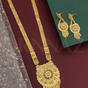 Classy Round Shape Gold Plated Long Haram with Earrings