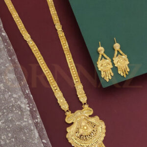 Yellow finish Gold Plated Long Haram Set with Earrings