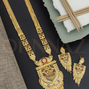 Square Shape Design Gold Plated Long Haram Set Earrings
