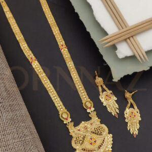 Net Design 1 Gram Gold Long Haram Set with Earrings