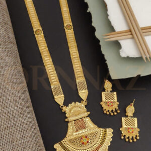 Unique Balls Pattern Gold Plated Long Haram with Earrings Set