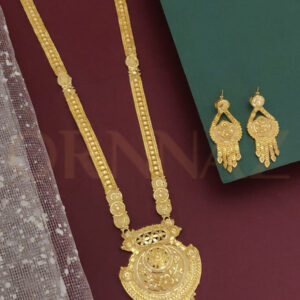 One Gram Gold Plated Rani Long Haram with Floral Design Earrings - O1G LM 150