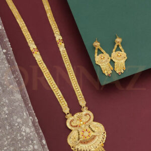 One Gram Gold Unique Long Haram with Jhalar Earrings