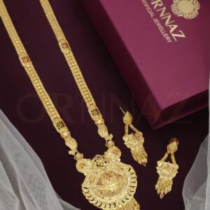 Fancy One Gram Gold Plated Long Haram with Beautiful Floral Earrings