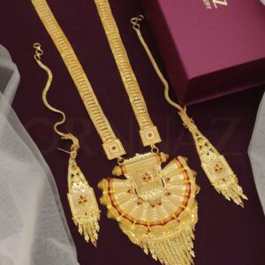 1 Gram Gold Long Rani Haram with Scroll and Half Round Pendant