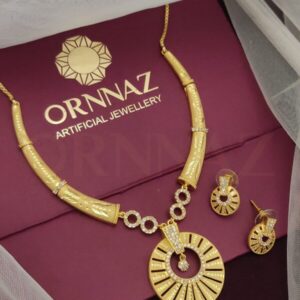 2 Round Shape 1 Gram Gold AD Necklace Set with Earrings