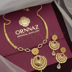 Circle Shape Design 1 Gram Gold AD Necklace Set