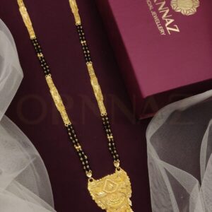 Cone Shape Pendant Two Layer Mangalsutra with Black Beads