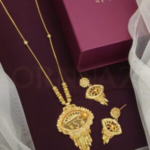 Eye Shape 18K 1 Gram Gold Covering Earrings Chain Pendant Set