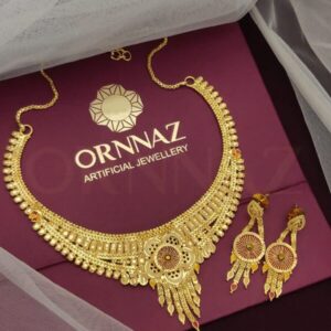 Floral Shape New Pattern One Gram Gold Necklace Set