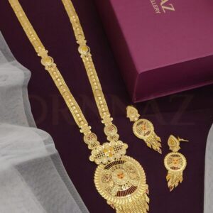 Rajwadi 1 Gram Gold Plated Rounded Pendant Long Set