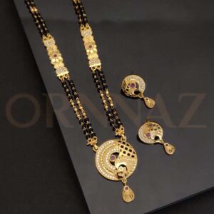 Black Beaded Round Ad Mangalsutra With Earrings