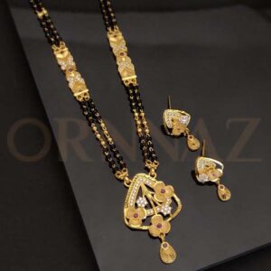 Floral Designer American Diamond Short Mangalsutra with Earrings