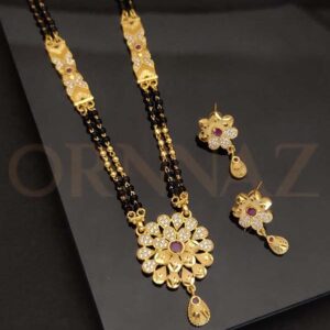 Flower Pendent American Diamond Short Mangalsutra with Earrings