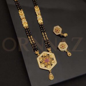 Hexagon Shape Chic Design AD Short Mangalsutra with Earrings