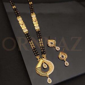 Leaves Shape AD Short Mangalsutra with Designer Earrings