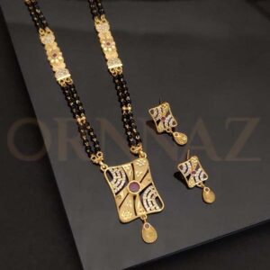 Rectangle Shape Pendent AD Short Mangalsutra with Earrings