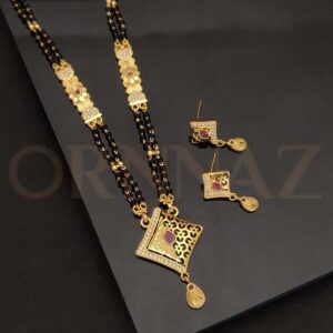 Rhombus Shape Pendent AD Short Mangalsutra with Earrings