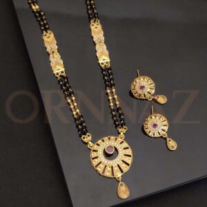 Round Shape Chic Design AD Short Mangalsutra with Earrings