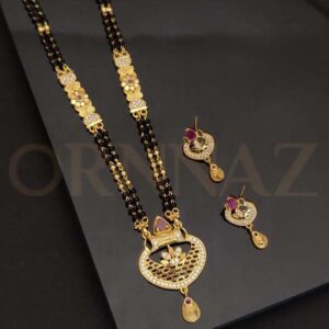 Sparkling Design Double Line AD Short Mangalsutra with Earrings