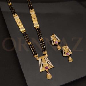 Temple Design American Diamond Short Mangalsutra with Earrings