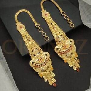 Amazing Floral Design One Gram Gold Earring with Ear Chain - O1G EC 113