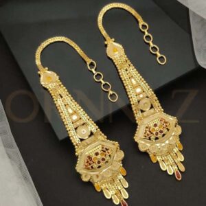 Attractive One Gram Gold Plated Earrings Kaan Chain with Floral Design - O1G EC 104