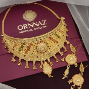 Drop Shape One Gram Gold Choker Necklace Set with Earrings - O1G CNS 123