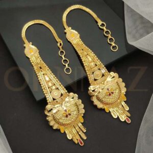 Half Round Shape 18k Gold Plated Earrings with Kaan Chain - O1G EC 107