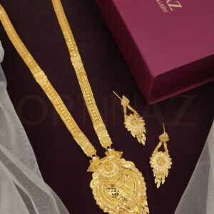 Latest Jhalar Pattern One Gram Gold Plated Long Set with Earrings