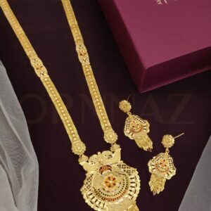 Multi-Color Flower Design Jhalar Design 1 Gram Gold Plated Long Set