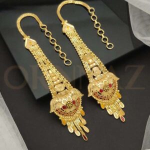 One Big Floret Shape 1 Gram Gold Earrings with Ear Chain - O1G EC 115