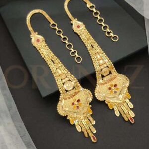 Polki Design One Gram Gold Earrings with Ear Chain - O1G EC 110