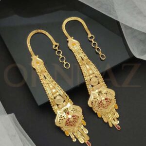 Pot Shape One Gram Gold Plated Earrings with Kaan Chain - O1G EC 116