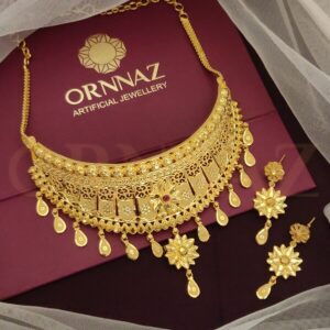 Rajwadi Floret Design One Gram Gold Choker Necklace Set - O1G CNS 125