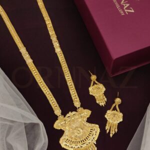 Rajwadi One Gram Gold Plated Long Set with Jhalar