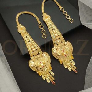 Stylish Heart Shape 1 Gram Gold Plated Earrings with Kaan Chain - O1G EC 106