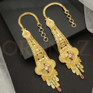 Traditional 1 Gram Gold Ear Chain Earrings with Colorful Stones - O1G EC 105