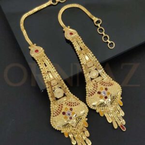 Vintage Pentagon Shape 1 Gram Gold Earrings with Ear Chain - O1G EC 108